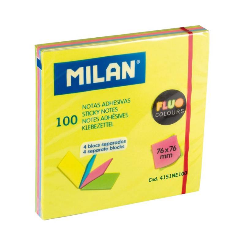 Notas Adhesivas Milan Colores Neón - Taco de 100h (75x75mm)
